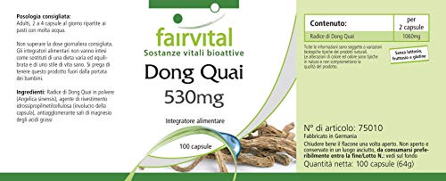 Dong Quai 530mg - Angelica sinensis - VEGANO - Dosis elevada - 100 Cápsulas - Calidad Alemana