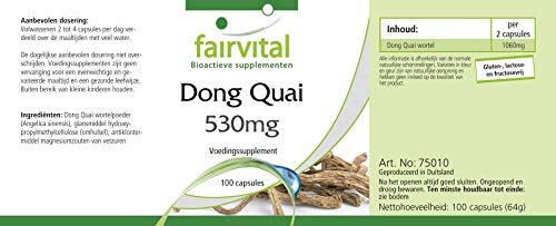 Dong Quai 530mg - Angelica sinensis - VEGANO - Dosis elevada - 100 Cápsulas - Calidad Alemana