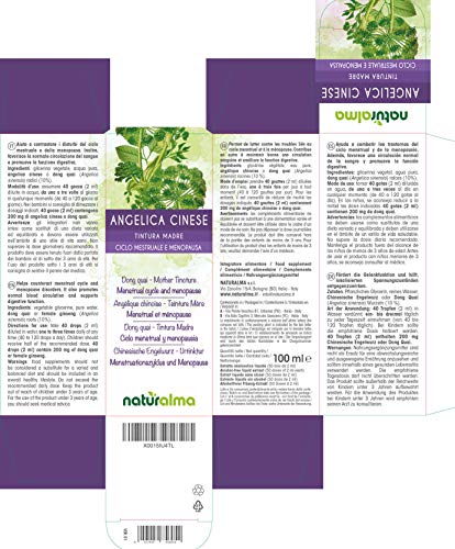 DONG QUAI (Angelica sinensis) raíces Tintura Madre sin alcohol NATURALMA | Extracto líquido gotas 100 ml | Complemento alimenticio | Vegano