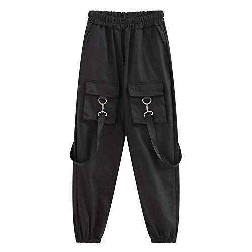 Dongwall Monos de Mujer de Moda Cintura elástica de Mujer Jogger de Pierna Ancha Tobillo Suelto Traje de Calle Larga Pantalones de harén Pantalones Coreanos -M