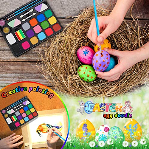Dookey Pintura Facial, Maquillaje al Agua, Pinturas Cara para Fiestas/Cosplay/Halloween, con 17 Colores, 2 Purpurina, 24 Formas de Plantilla, ect...