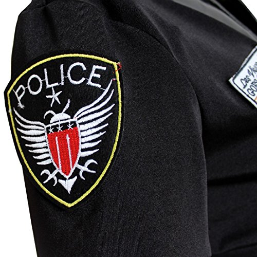 dPois Policia Disfraz Mujer Chica Disfraces Monitor Atractiva Vestido Policía Uniforme Erotico Sombrero Esposas Cinturon Spontoon Cosplay Halloween Fiesta Carnaval Traje de Club Negro One_Size