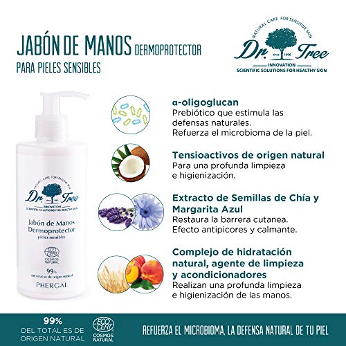 Dr. Tree Jabón de Manos Dermoprotector - Respeta y Restaura la Barrera Cutánea de tu Piel | Hipoalergénico, Higienizante y Ecológico | 99% Ingredientes Naturales - 300ml