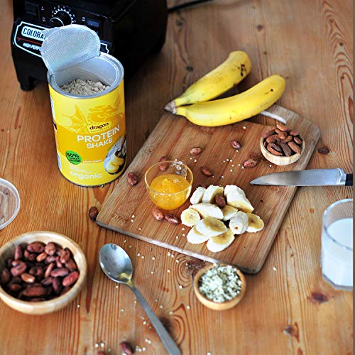 Dragon Superfoods Banana & Coconut Protein Powder for Optimum Nutrition. Rice and Almond Plant-Based Protein Blend - 100% Bio Organic, Soy and Gluten Free Vegan Protein - 450gr (27 servings).