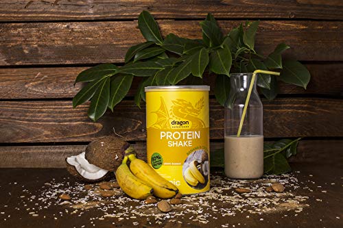Dragon Superfoods Banana & Coconut Protein Powder for Optimum Nutrition. Rice and Almond Plant-Based Protein Blend - 100% Bio Organic, Soy and Gluten Free Vegan Protein - 450gr (27 servings).