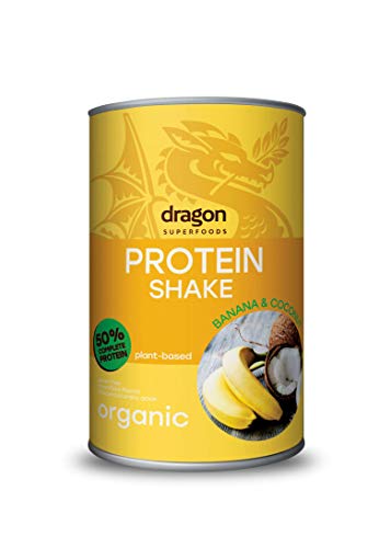 Dragon Superfoods Banana & Coconut Protein Powder for Optimum Nutrition. Rice and Almond Plant-Based Protein Blend - 100% Bio Organic, Soy and Gluten Free Vegan Protein - 450gr (27 servings).