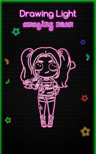 Draw Neon Glow Girly Dolls Coloring Book