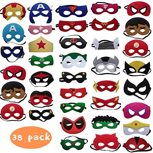 DREAMWIN 38 Piezas Máscaras Superhéroe, Máscaras de Cosplay de Superhéroe, Máscaras para Niños y Adultos