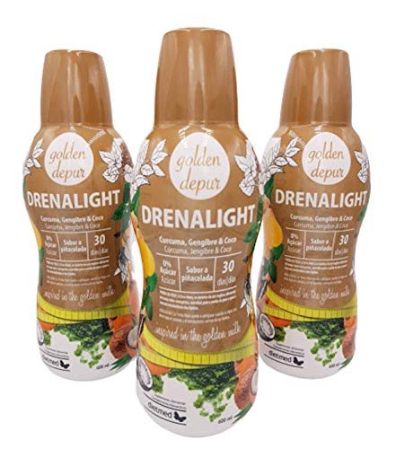 DRENALIGHT 600 ml Golden Depur, máxima acción depurativa, elimina grasas, toxinas y líquidos, activa el metabolismo, mejora tu circulación, regula el tránsito intestinal, control de peso, antioxidante