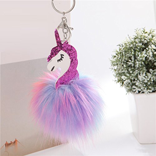 DRESHOW 4 Paquete Unicornios Mochila con Cordón/Maquillaje Bolsa/Collar de Cadena de Aleación/Fluffy Llavero Colgante Llavero para Niñas