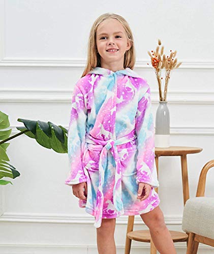 DRESHOW Suave Unicornio Albornoz con Capucha Ropa de Dormir - Regalos de Unicornio para Niñas