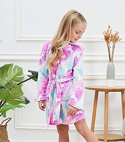 DRESHOW Suave Unicornio Albornoz con Capucha Ropa de Dormir - Regalos de Unicornio para Niñas
