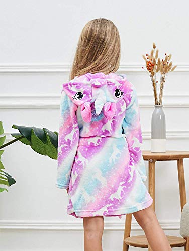 DRESHOW Suave Unicornio Albornoz con Capucha Ropa de Dormir - Regalos de Unicornio para Niñas