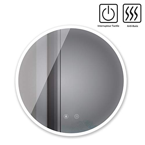 D&S Paris - Espejo de baño con iluminación LED con función antivaho, redondo, diámetro de 60 cm, luz blanca 6500 K