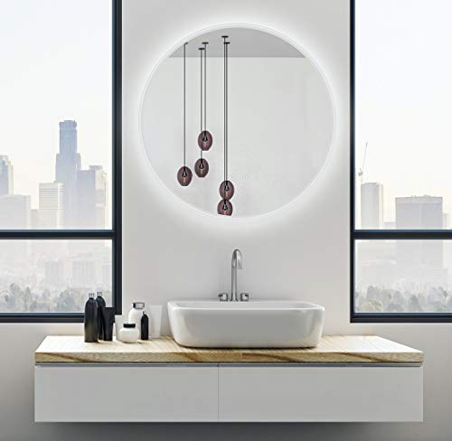 D&S Paris - Espejo de baño con iluminación LED con función antivaho, redondo, diámetro de 60 cm, luz blanca 6500 K