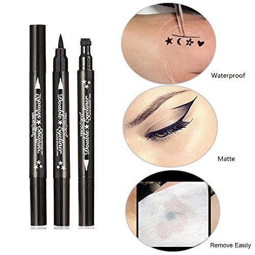 Dsaren Delineador de Ojos Negro Sello Del Tatuaje Lapiz De Ojos Waterproof Pencill Eyeliner Doble Cabeza Líquido en Forma Estrella 4PCS