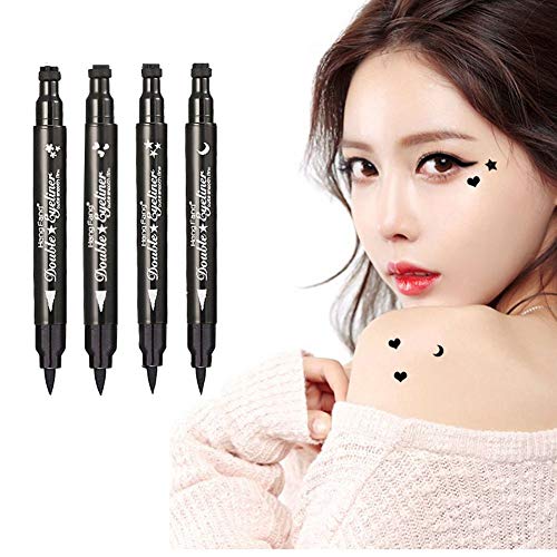 Dsaren Delineador de Ojos Negro Sello Del Tatuaje Lapiz De Ojos Waterproof Pencill Eyeliner Doble Cabeza Líquido en Forma Estrella 4PCS