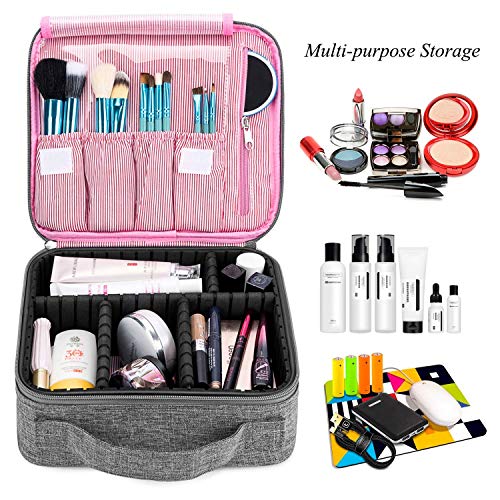 DTBG Mochila de Maquillaje profesional Bolsa de Maquillaje impermeable para Hombres y Mujeres Organizador de Cosméticos portátil Estuche para viaje Bolso de Cosméticos con divisores bolsillos, Gris