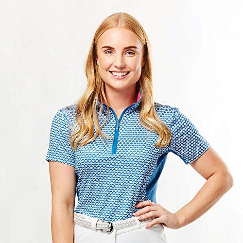 Dublin - Camisa de Manga Corta Ecuestre Kylee con Estampado para Chica Mujer (M) (Azul Dove)