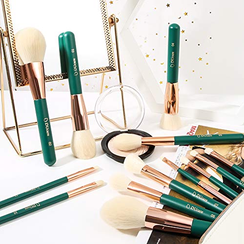 DUcare Brochas de Maquillaje Verde 13 piezas Premium Synthetic Set de Pinceles de maquillaje para cosmética facial y ocular