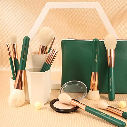 DUcare Brochas de Maquillaje Verde 13 piezas Premium Synthetic Set de Pinceles de maquillaje para cosmética facial y ocular