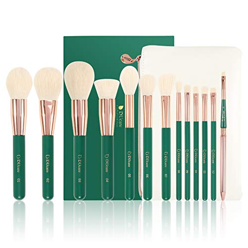 DUcare Brochas de Maquillaje Verde 13 piezas Premium Synthetic Set de Pinceles de maquillaje para cosmética facial y ocular