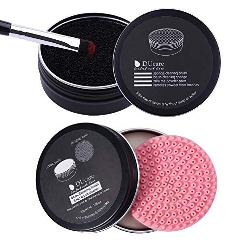 DUcare Limpia Brochas Maquillaje 2PCS : limpiador de jabón sólido y esponja de eliminación de color