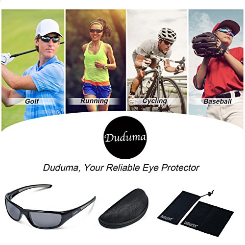 Duduma Gafas de Sol Deportivas Polarizadas Para Hombre Perfectas Para Esquiar Golf Correr Ciclismo TR8116 Súper Liviana Para Hombre y Para Mujer (marco negro con lente negro)