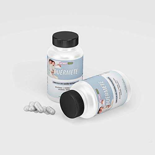 Duérmete | Melatonina Pura con L-Teanina, Valeriana, Pasiflora y Manzanilla | Elimina el Insomnio | Mejora la calidad del Sueño | Induce un Sueño Natural y Reparador | Efecto Rápido | 60 Cápsulas