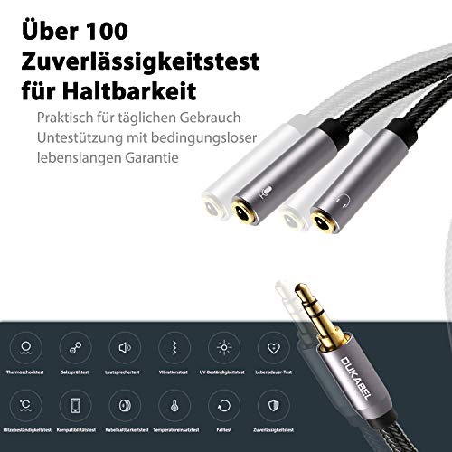 DuKabel Cable adaptador de audio en Y (conector CTIA de 3,5 mm a 2 conectores TRS hembra de 3,5 mm) para auriculares para juegos, Xbox One, PS4, teléfonos inteligentes y portátiles - Top Series 1,2 m