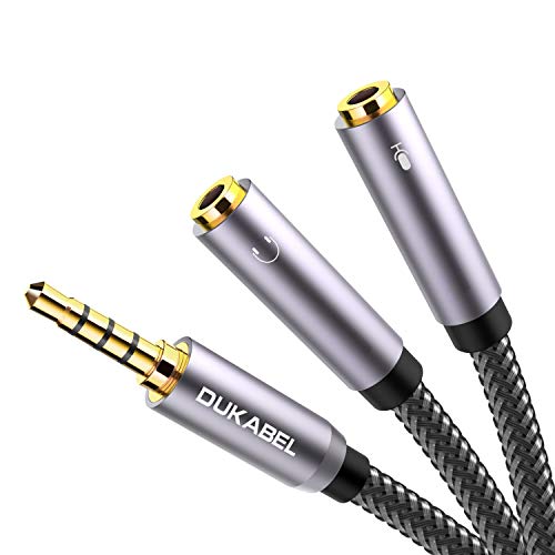 DuKabel Cable adaptador de audio en Y (conector CTIA de 3,5 mm a 2 conectores TRS hembra de 3,5 mm) para auriculares para juegos, Xbox One, PS4, teléfonos inteligentes y portátiles - Top Series 1,2 m