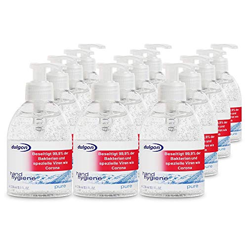 Dulgon El gel hidroalcoholico manos de las manos elimina el 99% de las bacterias y virus especiales - 12 paquetes de desinfectante manos puro 300 ml bactericida y virucida limitado con un dispensador