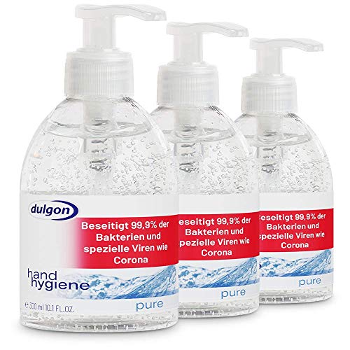 Dulgon El gel hidroalcoholico manos de las manos elimina el 99% de las bacterias y virus especiales - 3 paquetes de desinfectante manos puro 300 ml bactericida y virucida limitado con un dispensador
