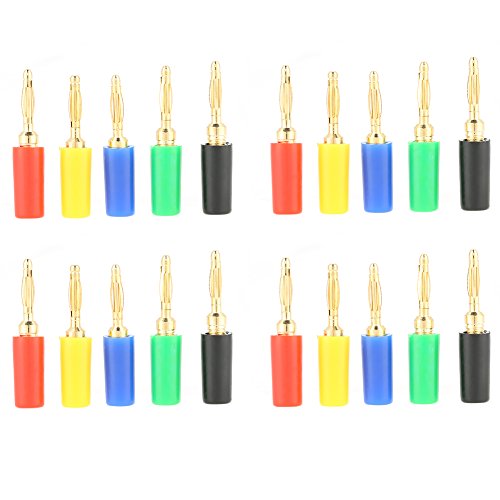 Duokon 2mm Colores Mezclados Banana Plugs Chapado en Oro Cable de Altavoz Musical Cable Pin Jack Sondas de Prueba Conectores para Amplificador (20 Unidades/Juego)