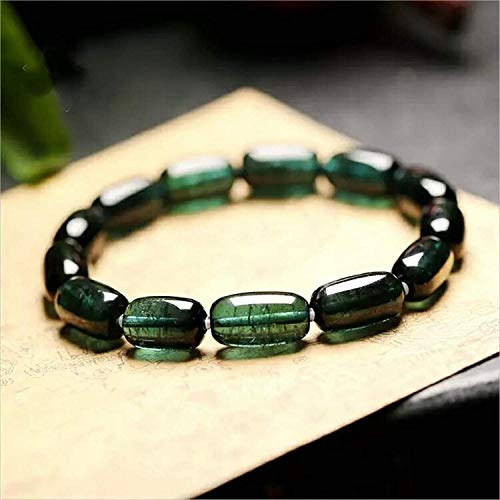 DUOVEKT - Pulsera de turmalina Verde Natural para Mujeres y Hombres con Piedras de Cristal de 15 x 8 mm, joyería elástica con Certificado AAAAA