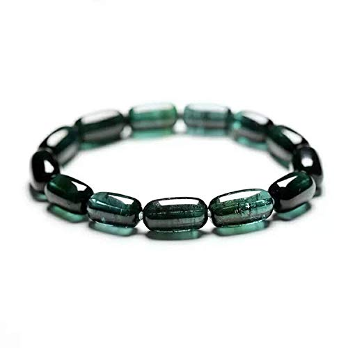 DUOVEKT - Pulsera de turmalina Verde Natural para Mujeres y Hombres con Piedras de Cristal de 15 x 8 mm, joyería elástica con Certificado AAAAA