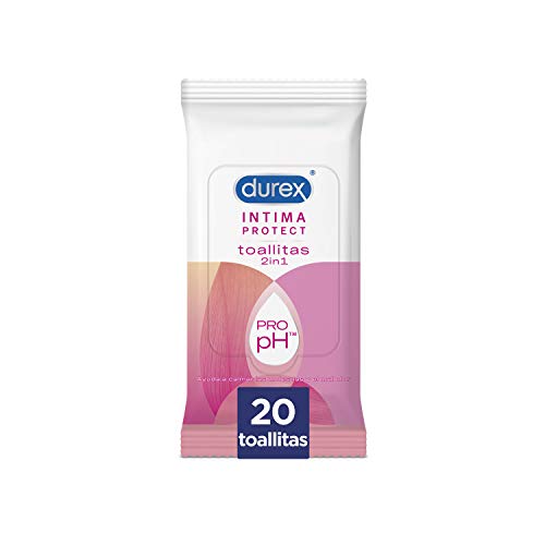 Durex Intima Protect Toallitas Íntimas 2In1, Fórmula Pro-Ph, Libre De Colorantes Artificiales - 20 toallitas