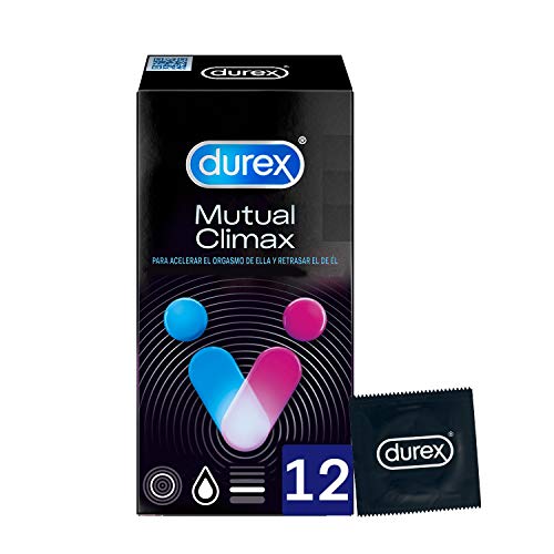 Durex Mutual Clímax - Preservativos Con Puntos Y Estrías Para Ella Y Efecto Retardante Mutuo, Negro, Estandar, 12 Uds