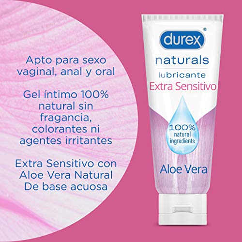 Durex Naturals Extra Sensitivo Lubricante, Aloe Vera, 100% Natural sin Fragancia, Colorantes ni Agentes Irritantes - 100 ml