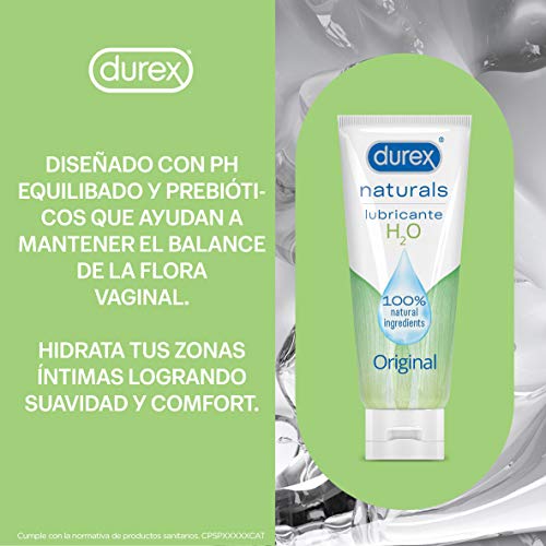 Durex Naturals Lubricante a Base de Agua, 100% Natural sin Fragancia, Colorantes ni Agentes Irritantes – 2 x 100 ml