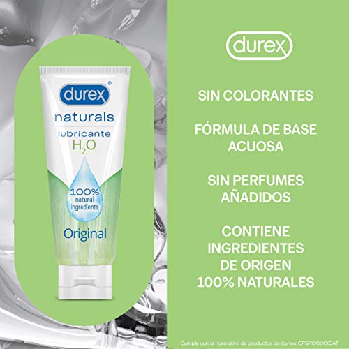 Durex Naturals Lubricante a Base de Agua, 100% Natural sin Fragancia, Colorantes ni Agentes Irritantes – 2 x 100 ml