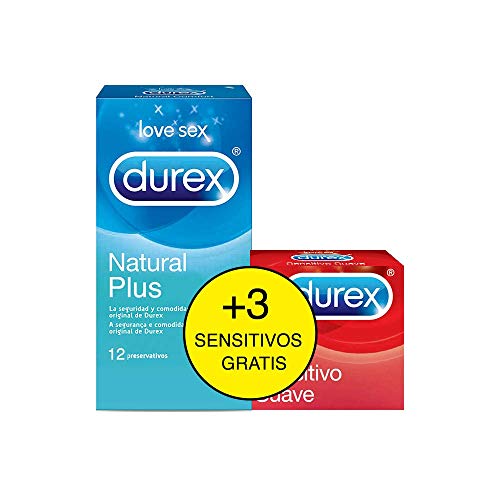 Durex Preservativos Natural Plus con 3 Condones Sensitivo Suave de Regalo - Total 15 Unidades