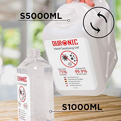 Duronic S1000ML Gel desinfectante de manos bote de 1000 ml - Formato grande 1 litro - 75% de alcohol - Mata hasta el 99,9% de las bacterias – Gel antibacterias de secado rápido sin olor