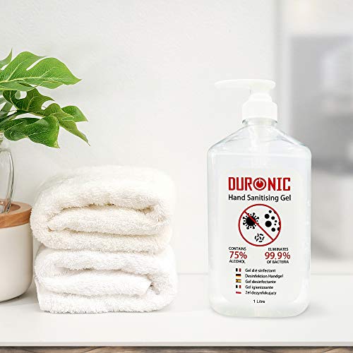 Duronic S1000ML Gel desinfectante de manos bote de 1000 ml - Formato grande 1 litro - 75% de alcohol - Mata hasta el 99,9% de las bacterias – Gel antibacterias de secado rápido sin olor