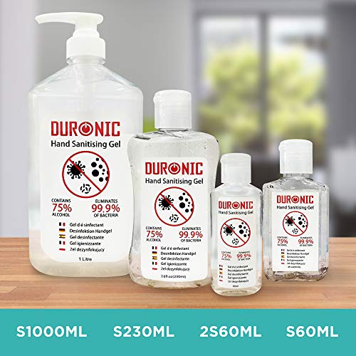 Duronic S230ML Gel desinfectante de manos bote de 230 ml – Formato de bolsillo- 75% de alcohol - Mata hasta el 99,9% de las bacterias – Gel antibacterias de secado rápido sin olor