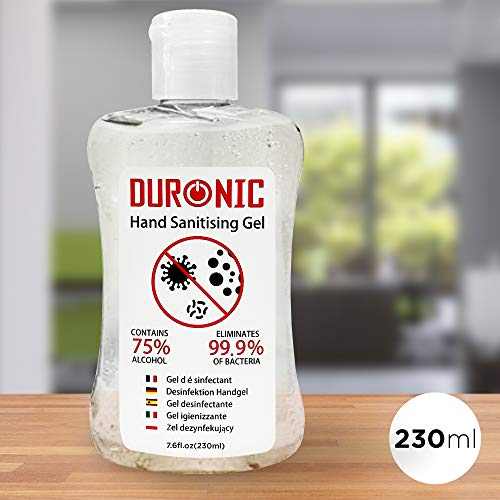Duronic S230ML Gel desinfectante de manos bote de 230 ml – Formato de bolsillo- 75% de alcohol - Mata hasta el 99,9% de las bacterias – Gel antibacterias de secado rápido sin olor