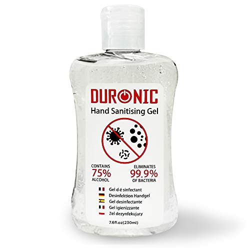 Duronic S230ML Gel desinfectante de manos bote de 230 ml – Formato de bolsillo- 75% de alcohol - Mata hasta el 99,9% de las bacterias – Gel antibacterias de secado rápido sin olor
