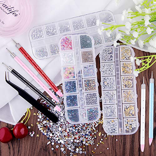 Duufin 11220 Piezas Pedrería para Uñas Cristales AB Gemas con 1 Pieza Pinza 5 Piezas Plumas de Uñas para Decoración de Arte de Uñas