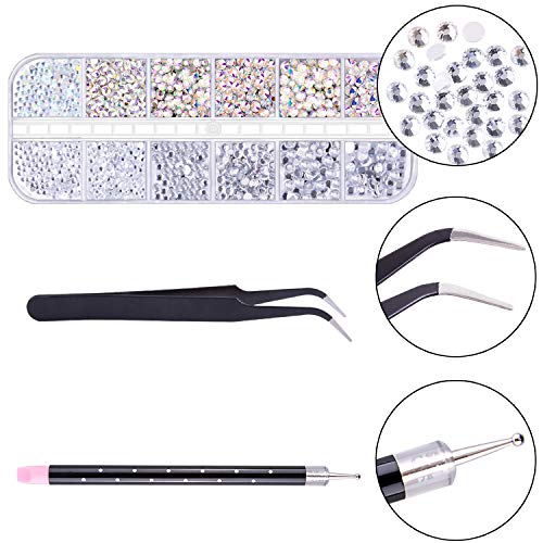 Duufin 11220 Piezas Pedrería para Uñas Cristales AB Gemas con 1 Pieza Pinza 5 Piezas Plumas de Uñas para Decoración de Arte de Uñas