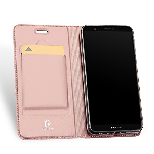 DUX DUCIS Funda Huawei P Smart, Flip Folio Cover,Soporte Plegable,1 Ranuras para Tarjetas,Magnético,Ultra-Delgado Carcasa (Rosa Dorada)